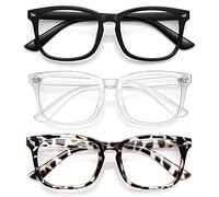 Blue Light Filter Glasses Unisex Nerd Non-prescription Clear Lens Computer Blue Light Blocking Glasses, Black+grey Leopard+clear, Medium