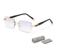 Blue Light Glasses, Rimless Diamond Cut Reading Eye Protection Eyewear | Anti Glare Computer Glasses with Metal Frame, Progressive Clear Vision Shield Setfor Men Women Office Desktop Placement