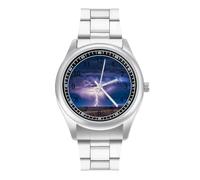 Blue Light-nings Fashion Quartz Wrist Watch Stainless Steel Wristwatches with Arabic Numerals for Men Women