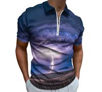 Blue Light-nings Men's Short Sleeve Polo Shirts Casual Zippered Golf Shirt Slim Fit T-Shirt Tops 2XL