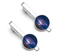 Blue Light-nings Tie Clips for Men Classic Necktie Tie Bar 2 Pack Clasp Clips Gifts for Anniversary Business
