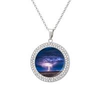 Blue Light-nings Women's Custom Pendant Necklace Round Diamond Necklaces Jewelry Gifts for Men Birthday