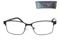 Blue Light Reading Glasses, Slim Rectangular Metal Frame with Case | Slim rectangular 136 mm frame with 50 x 34 mm lenses, 135 mm arms, adjustable nose pads and protective case
