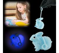 Blue Light-Up Bunny Rabbit Toy, Stretchable Puffer Fidget Toy for Kids & Adults - Squeezable Stress Relief Sensory Toy - Non-Toxic Easter Basket Stuffer & Party Bag Filler - 9cm