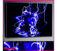 Blue Lightning DJ Framed Ready To Hang Canvas by whatsonyourwall, Music Wall art Sizes from 8" to 40" 8"x12"