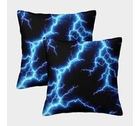 Blue-lightning-strike-digital-art-style Pillow Covers 2 Pack Cozy Pillowcase Art Cushion Cover Zippered Decorative Couch Living Room 50x50cm