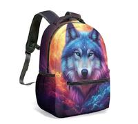 Blue Lightning Wolf Backpack 16 Inch Tech Fantasy Mystical Dark Aesthetic Surreal Energy Burst Print Daypack Travel Rucksack (02)
