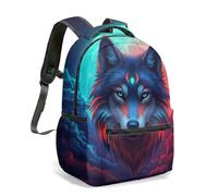 Blue Lightning Wolf Backpack 16 Inch Tech Fantasy Mystical Dark Aesthetic Surreal Energy Burst Print Daypack Travel Rucksack (04)