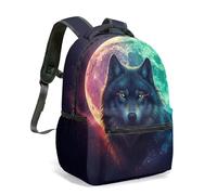 Blue Lightning Wolf Backpack 16 Inch Tech Fantasy Mystical Dark Aesthetic Surreal Energy Burst Print Daypack Travel Rucksack (03)