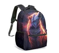 Blue Lightning Wolf Backpack 16 Inch Tech Fantasy Mystical Dark Aesthetic Surreal Energy Burst Print Daypack Travel Rucksack (05)