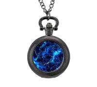 Blue Lightnings Vintage Pocket Watch with Chain Arabic Numerals Scale Quartz Pocket Watches Gifts for Men Women