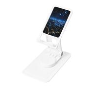 Blue Lights in The City at Night Phone Stand Holder,Adjustable Desk Mount for iPhone and All Phones,360 ° Rotation, Integrated Folding, Square Base
