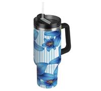Blue Lilies Tumbler with Lid and Straw 40 Oz, Insulated Stainless Steel Coffee Tumbler for Men Women Travel