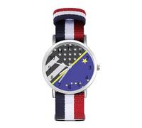 Blue Line U.s. Alaska State Flag Braided Elastic Strap Watch Multicolor Wristwatch Sport Analog Watches for Men Women Birthday Gift