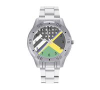 Blue Line U.S. Jamaican Flag Men's Quartz Wrist Watches Fashion Casual Business Steel Band Wristwatch