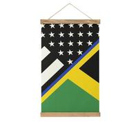 Blue Line U.S. Jamaican Flag Printed Linen Hanging Poster Lightweight Wall Art Painting Artwork for Home Decor