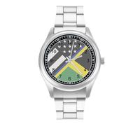 Blue Line U.S. Jamaican Flag Quartz Watch for Men Stainless Steel Bands Classic Trendy Wristwatches Daily Business
