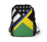 Blue Line U.S. Jamaican Flag Trendy Drawstring Backpack with Shoes Compartment Gym Bag Beach Cinch for Women Men