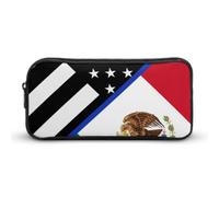 Blue Line U.S. Mexican Flag Pencil Case Large Capacity Storage Bags Makeup Stationery Portable Organiser