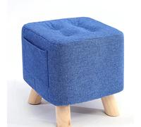 Blue Linen Foot Stool Ottoman for Living Room & Bedroom - Small Square Rest Stool for Shoe Change 28x28x31cm Versatile Accent Furniture Cozy Home Decor