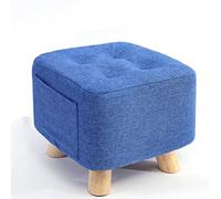 Blue Linen Ottoman Foot Stool for Living Room & Bedroom Small Square Shoe Changing Rest Stool 28x28x25cm Stylish Home Decor Comfortable Footrest