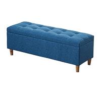 Blue Linen Ottoman with Hidden Sto Solid Wood Legs 39.4in Shoe Changing Stool for Bedroom & Living Room Functal Sofa Seat & Home Decor