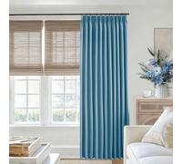 Blue Linen Pinch Pleated Drapes - 90" Long, 40" W, Memory Trained, Ideal for Sliding Doors, Elegant Window Treatment, Perfect for Home Decor & Modern Interiors