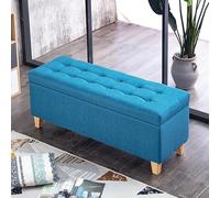 Blue Linen Storage Bench for Entryway Modern Footrest Ottoman 90 x 40 x 45 cm Upholstered Shoe Changing Stool Perfect for Living Room & Bedroom Storage Solutions