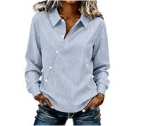 Blue Linen Tops for Women UK Striped Long Sleeve Top Novelty Button Up Shirts Ladies Peter Pan Collar Blouses Casual Cute Office Shirts Cotton Linen Tees Beach Going Out Holiday XXL