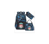 (Blue Liverpool) Football star peripheral backpack student schoolbag three-piece lunch bag pencil bag children men's style