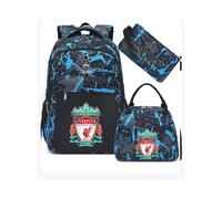 (Blue Liverpool) Football star peripheral backpack student schoolbag three-piece lunch bag pencil bag children men's style