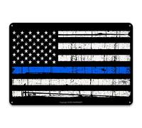 Blue Lives Matter Flag Metal Tin Sign Wall Decor Man Cave Bar Police Officer Thin Blue Line Gift Retro Metal Tin Sign 8X12 Inches