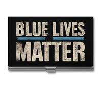 Blue Lives Matter Metal Business Credit Card Holder Wallet Case for Men Women Slim