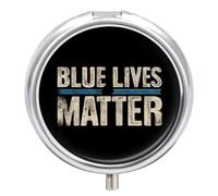 Blue Lives Matter Round Pill Box Organiser 3 Compartment Medicine Case