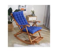 (Blue) Long Folding Recliner Rocking Chair Cotton Cushion Plush Cushion Bamboo Chair Cushion