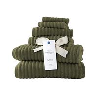 Blue Loom Ribbed Bath Towels Set, 100% Cotton 600GSM, Soft Absorbent Durable 2 Bath Towels, 2 Hand Towels, 2 Wash Cloths for Bathroom - Mason (58" x 30" inch Towels) (Moss, 6 Piece)