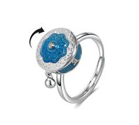 Blue Lotus Flower Spinner Ring for Women Men Vintage Chinese Style Six-Syllable Mantra Statement Dangling Beaded Floral Fidget Anxiety Open Adjustable Rings Rotatable Relieving Stress Calm Jewelry
