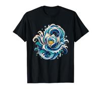 Blue Lotus Ocean Waves Zen Flower Symbol T-Shirt