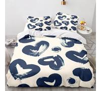 Blue Love Duvet Cover 200X200,Watercolor Artwork Love Heart Print Bedding Set,Abstract Art Geometry Quilt Cover with Zipper Closure and Pillowcases All Season Double