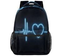Blue Love Heart Lines On Black Backpack Anti Theft Laptop Backpack Travel School Bag For Work Daily Hunting 29X40Cm