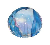 Blue love Shower Cap for Women Double Layers Thick Hair Caps Reusable Waterproof Bath Caps with Elastic Band Hair Hat Washable Shower Hat for Men Women Spa Salon