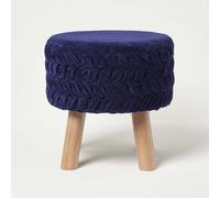 (Blue) Lyla Pleated Velvet Footstool, 40 cm Tall