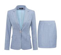 (Blue, M) Allthemen Womens 2-Piece Business Office One Button Check Blazer and Skirt