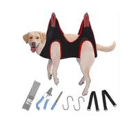 (BLUE, M) Pet Dog Grooming Hammock Harness With Nail Clippers, Trimmer, Nail File, Comb - Breathable Restraint Bag