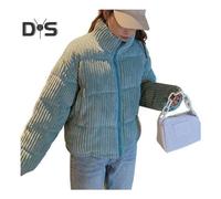 (blue, M) Women's Winter Jacket Corduroy Puffer Short Down Jacket Warm Quilted Cotton Coat Stand Collar Outerwear for Daily Life Work School