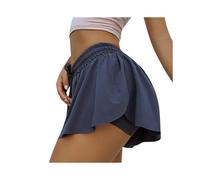 (Blue, M) Women's Yoga Quick Dry Shorts 2 In 1 Sports Running Fitness Workout Gym Breathable Multi Function
