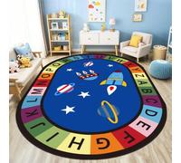 Blue Machine Washable Round Number Carpet,80/120/140/160/200cm Non-Slip ABC Learning Rugs,Baby Play Mat,Soft Children's Letter Carpet,Alphabet Cartoon Area Rug,for all Indoor Areas
