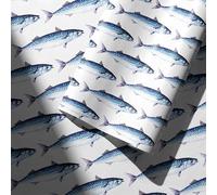 Blue Mackerel Fish Wrapping Paper Roll - Wide 59.4cm x 3.6m Coastal Nautical Seafood Pattern Gift Wrap for Birthday, Fathers Day and Summer, Men, Dad, Husband and Fishing Fans