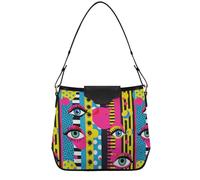 Blue Magenta Orange Stripes Women Shoulder Bags Lady Purses Tote Clutch Bag with Removable Straps for Nurse Travel Work, Graffiti Pop Art Eyes, One Size
