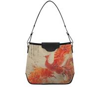 Blue Magic Star and Moon Shoulderbags for Women Womens Trendy Purse Clutch Tote Bag Detachable Straps for Travel Daily, Phoenix Bird Chinese Ink Painting Red Gold, One Size